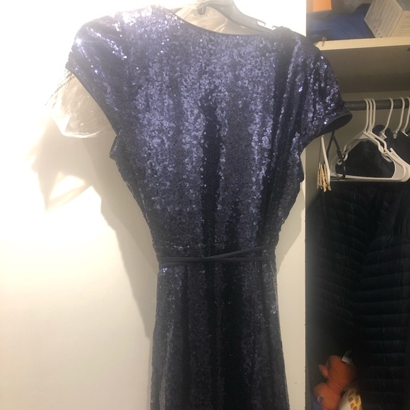 Navy Sequin wrap dress Sz L - Picture 6 of 10